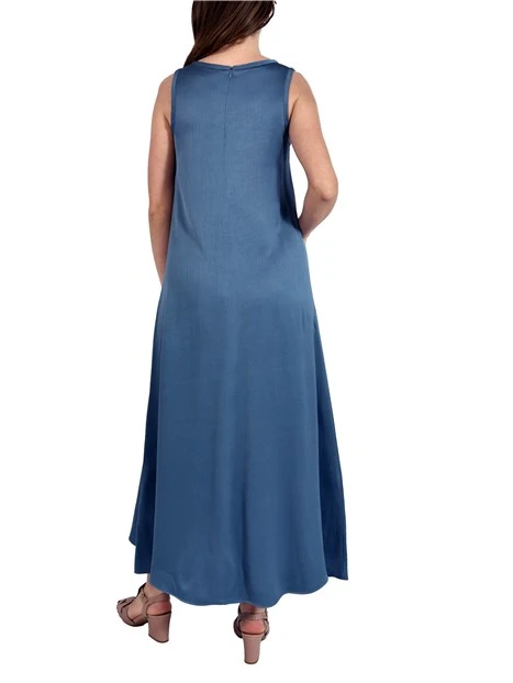 VESTITO LUNGO IN VISCOSA SVASATO CON ZIP INVISIBILE DONNA AZZURRO