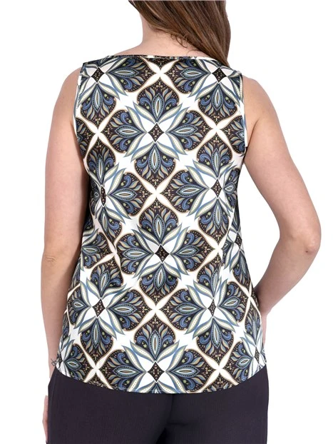 TOP SMANICATO IN TWILL STAMPATO DONNA BIANCO