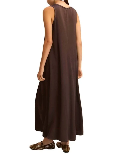 VESTITO LUNGO SMANICATO SVASATO DONNA MARRONE