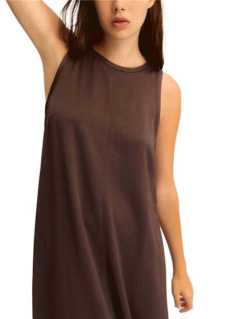 VESTITO LUNGO IN VISCOSA SVASATO CON ZIP INVISIBILE DONNA MARRONE