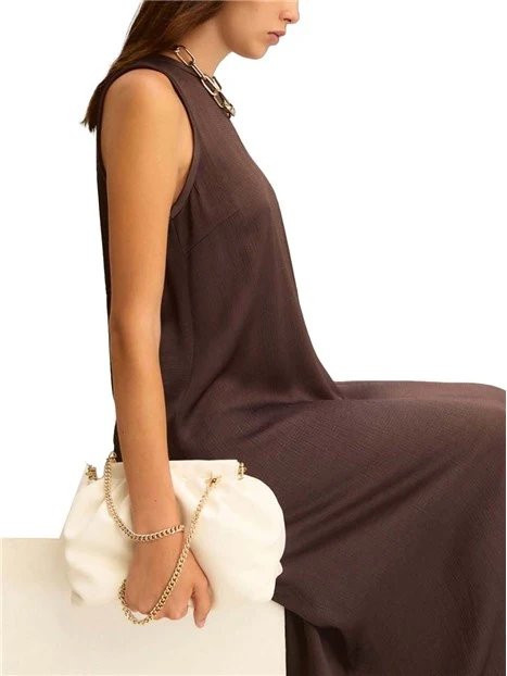 VESTITO LUNGO SMANICATO SVASATO DONNA MARRONE