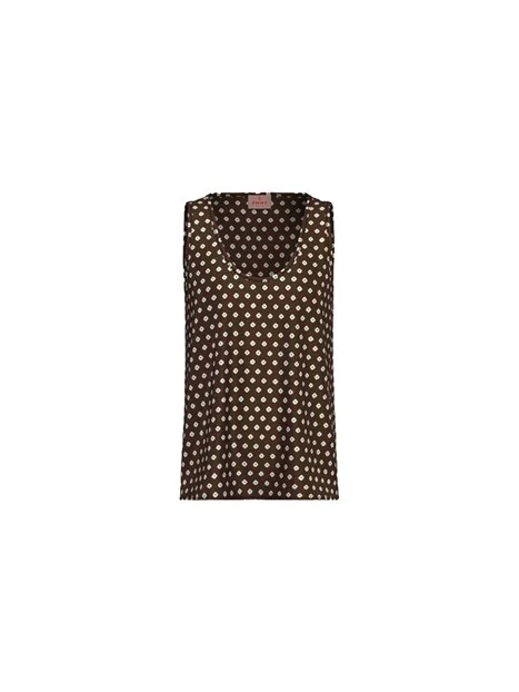 TOP SMANICATO IN TWILL STAMPATO DONNA MARRONE