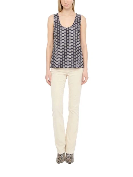 TOP SMANICATO IN TWILL STAMPATO DONNA BLU