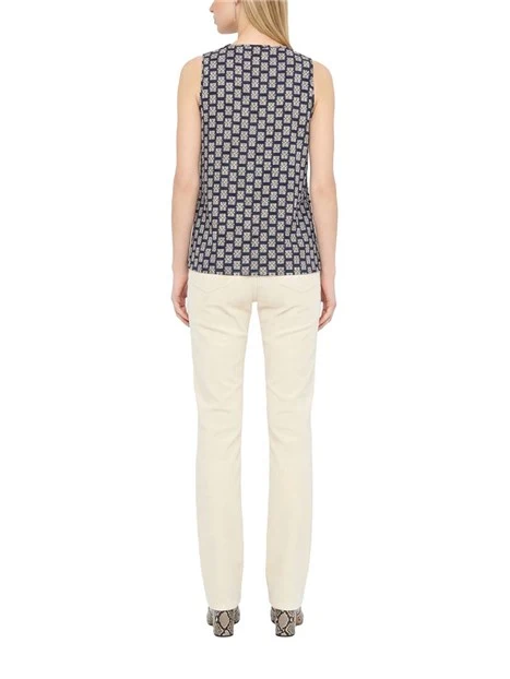 TOP SMANICATO IN TWILL STAMPATO DONNA BLU