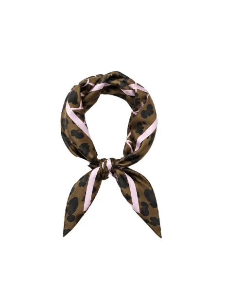 FOULARD IN TWILL DI SETA CON FANTASIA MULTICOLORE DONNA MARRONE