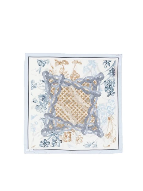 FOULARD IN TWILL DI SERA CON FANTASIA MULTICOLORE DONNA AZZURRO