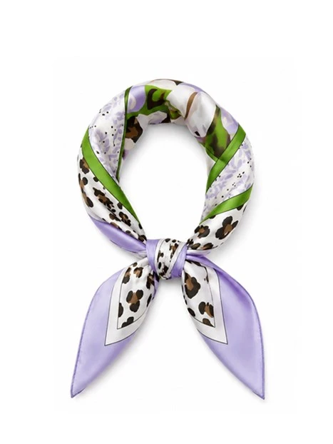 FOULARD IN TWILL DI SETA CON FANTASIA MULTICOLORE DONNA VIOLA