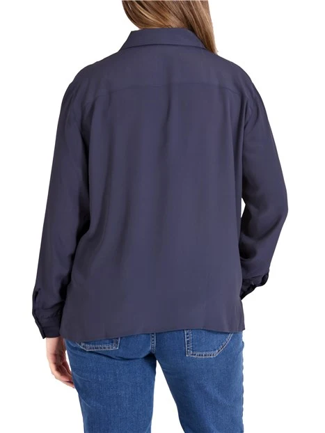 BLUSA FIT DRITTO IN MISTO SETA DONNA BLU