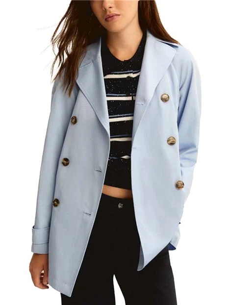 TRENCH IMPERMEABILE CON CINTURA IN TESSUTO COORDINATA DONNA AZZURRO