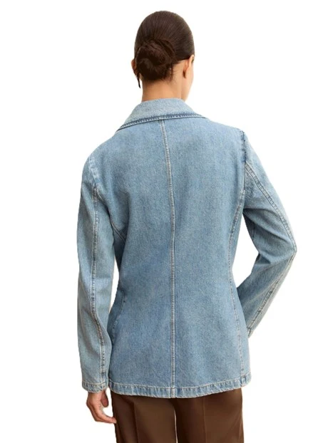 BLAZER MONOPETTO IN DENIM CON PINCE E FIANCHETTI SAGOMATI DONNA BLU