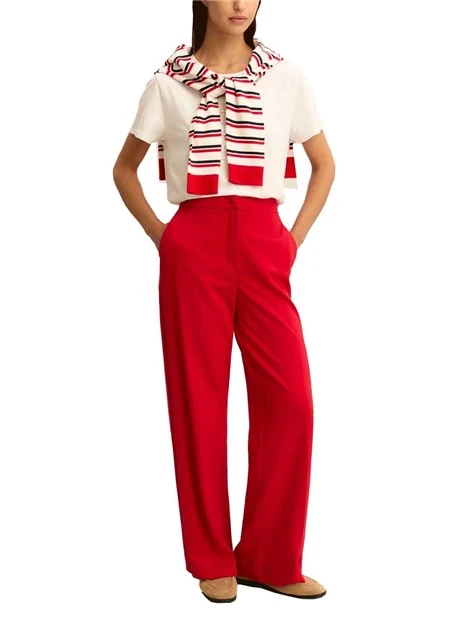 PANTALONI PALAZZO AMPI IN JERSEY CON PIEGA STIRATA DONNA ROSSO