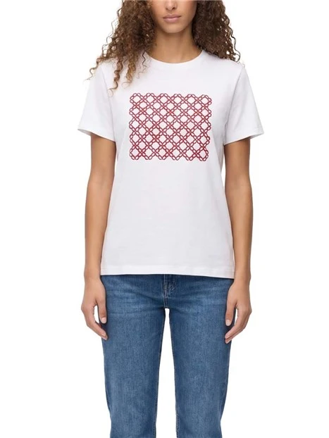 T-SHIRT IN COTONE CON  STAMPA DECORATIVA DONNA BIANCOROSSO
