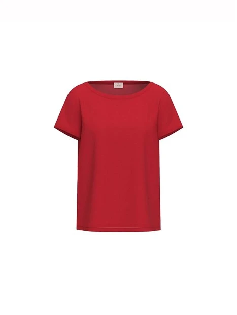 T-SHIRT MANICA CORTA SCOLLO A BARCA MISTO SETA DONNA ROSSO