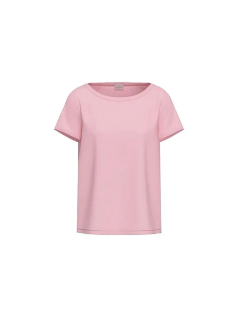 T-SHIRT MANICA CORTA SCOLLO A BARCA MISTO SETA DONNA ROSA