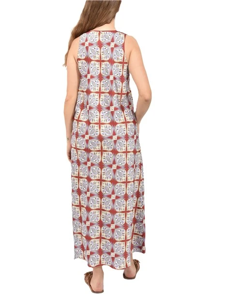 VESTITO LUNGO SMANICATO CON STAMPA GEOMETRICA ALL OVER DONNA ROSSO