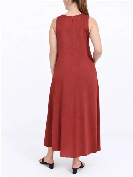 VESTITO LUNGO IN VISCOSA SVASATO CON ZIP INVISIBILE DONNA ROSSO