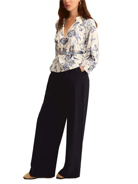 PANTALONI PALAZZO CON PIEGA STIRATA E PINCE FRONTE RETRO DONNA BLU