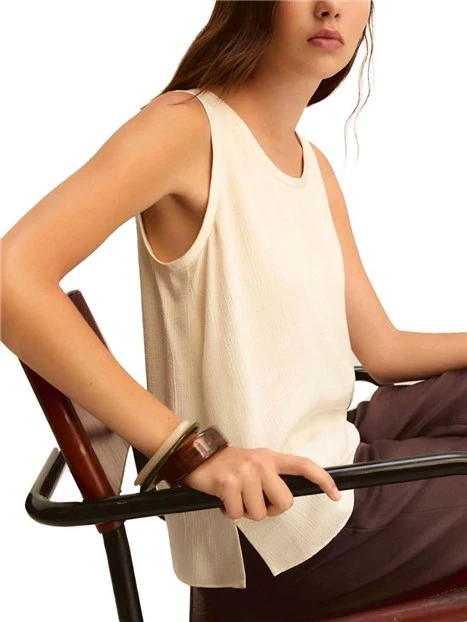 TOP IN ACETATO CON SPACCHI LATERALI DONNA BIANCO