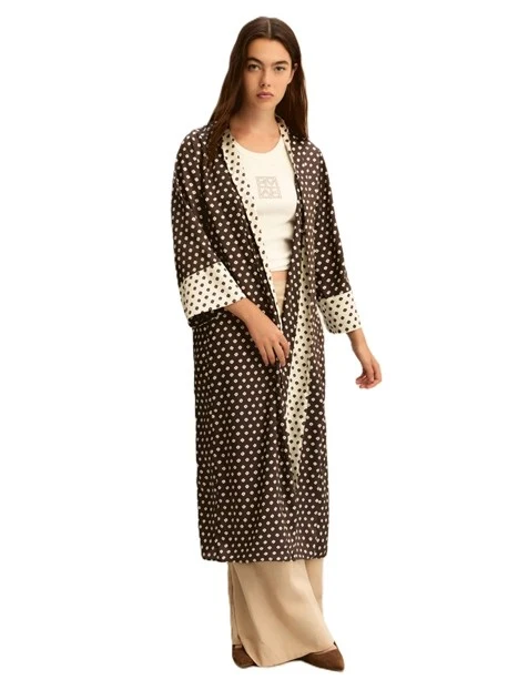 GIACCA A KIMONO IN TWILL STAMPATO CON MANICA TRE QUARTI DONNA VERDE