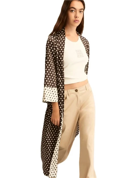 GIACCA A KIMONO IN TWILL STAMPATO CON MANICA TRE QUARTI DONNA VERDE