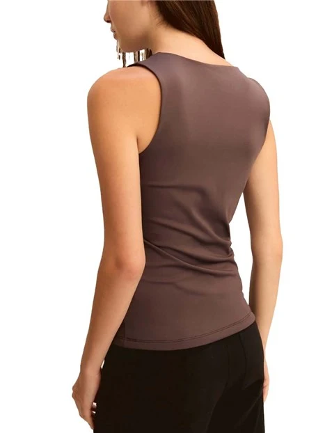 TOP CANOTTA IN JERSEY DONNA  MARRONE