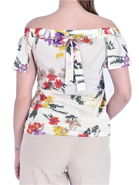 BLUSA MANICA CORTA SCOLLO STONDATO DONNA BIANCO