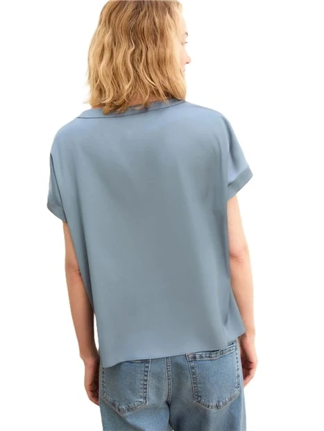 BLUSA MANICA CORTA SCOLLO STONDATO DONNA AZZURRO