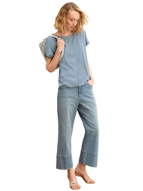 BLUSA MANICA CORTA SCOLLO STONDATO DONNA AZZURRO