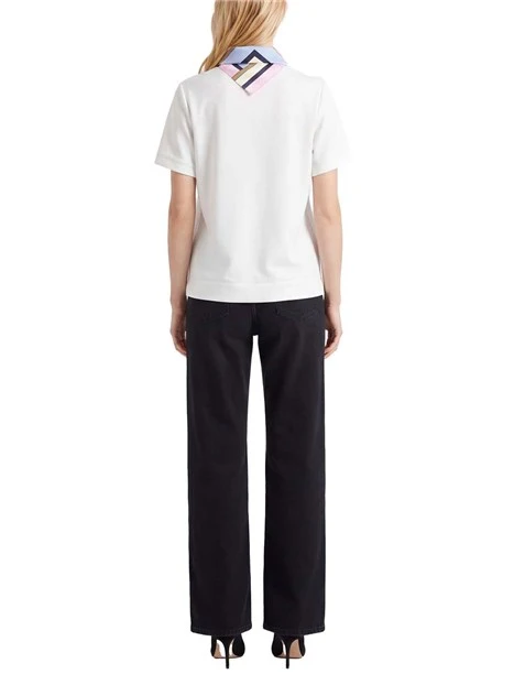 T- SHIRT MANICA CORTA CON FOULARD ABBINATO DONNA  BIANCO