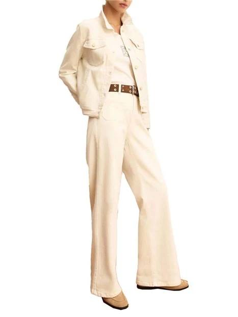 PANTALONI PALAZZO  BOTTONE PERSONALIZZATO DONNA BIANCO