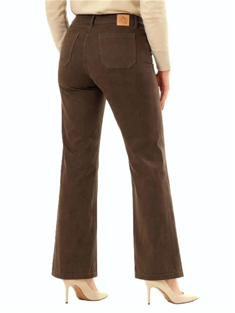 PANTALONI PALAZZO BOTTONE PERSONALIZZATO DONNA MARRONE