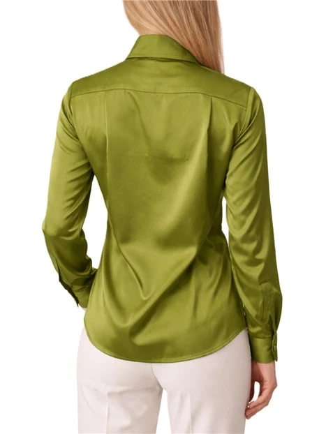 CAMICIA IN RASO LEGGERO CON CARRÉ POSTERIORE DONNA VERDE