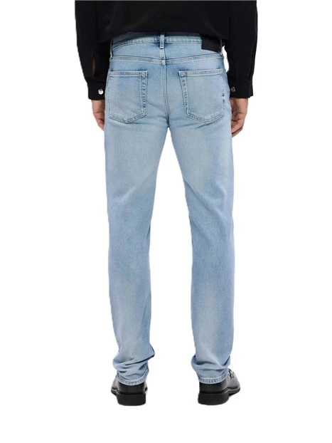 JEANS REGULAR STILE USATO CON PACTH IN PELLE UOMO BLU CHIARO