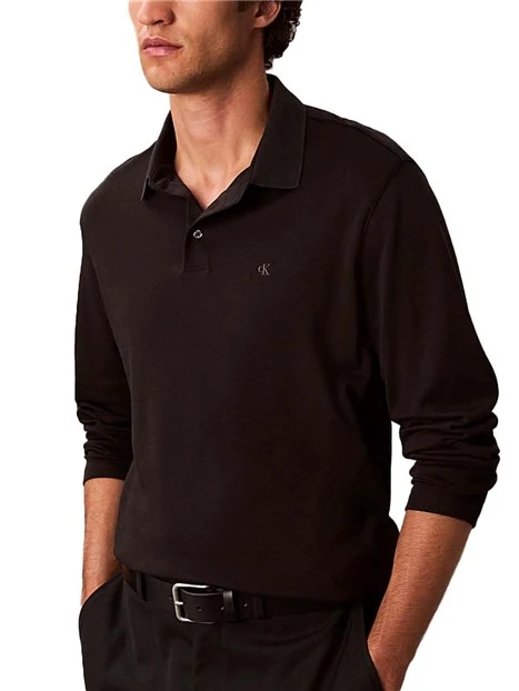 POLO MANICA LUNGA CON SPACCHETTI LATERALI  UOMO NERO