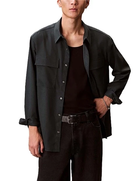 CAMICIA ELEGANTE DOPPIE TASCHE CUCITURE LATERALI UOMO GRIGIO