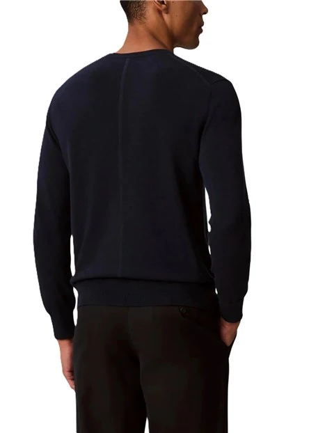 MAGLIA GIROCOLLO IN COTONE A MAGLIA FINE CON LOGO UOMO BLU