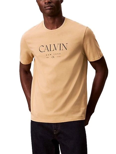 T-SHIRT MANICA CORTA CON LOGO STAMPATO SUL PETTO UOMO BEIGE