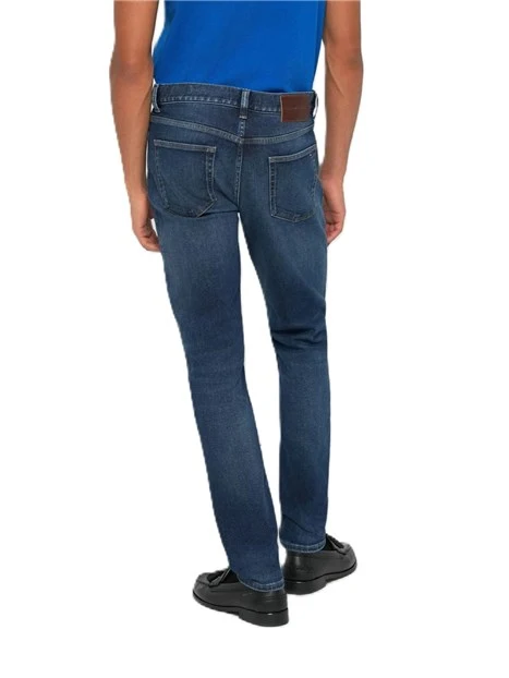 JEANS REGULAR CON PATCH IN PELLE IN VITA UOMO BLU