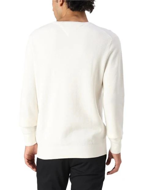 MAGLIA GIROCOLLO CON TRAMA LAVORATA E RICAMO UOMO BIANCO