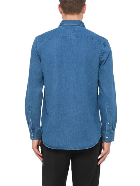 CAMICIA IN DENIM CON TASCA SUL PETTO E BANDIERINA UOMO BLU