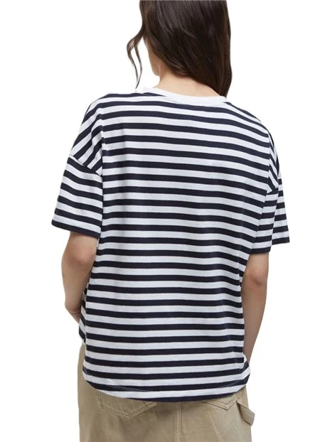 T-SHIRT MANICA CORTA IN COTONE CON MOTIVO A RIGHE E LOGO RICAMATO DONNA BLU