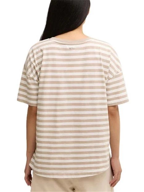 T-SHIRT MANICA CORTA IN COTONE CON MOTIVO A RIGHE E LGOO BARBOUR DONNA BEIGE