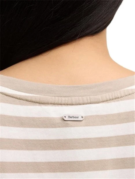 T-SHIRT MANICA CORTA IN COTONE CON MOTIVO A RIGHE E LGOO BARBOUR DONNA BEIGE