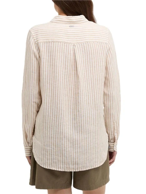 CAMICIA MARINE IN LINO A RIGHE DONNA BEIGE