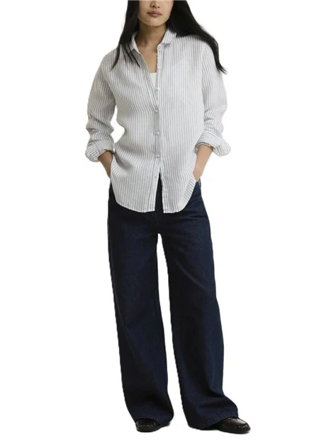 CAMICIA MARINE IN LINO A RIGHE DONNA AZZURRO