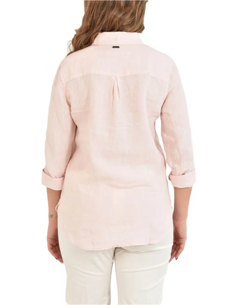 CAMICIA MARINE IN LINO A RIGHE DONNA ROSA - AZZURRO