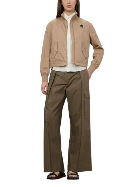 GIACCA IN COTONE MODELLO BOMBER CON BORDI A COSTINE DONNA BEIGE