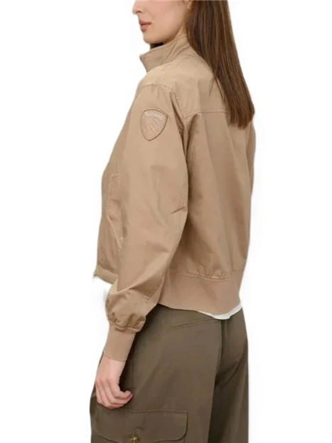 GIACCA IN COTONE MODELLO BOMBER CON BORDI A COSTINE DONNA BEIGE
