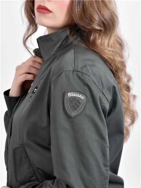 GIACCA IN COTONE MODELLO BOMBER CON BORDI A COSTINE DONNA VERDE