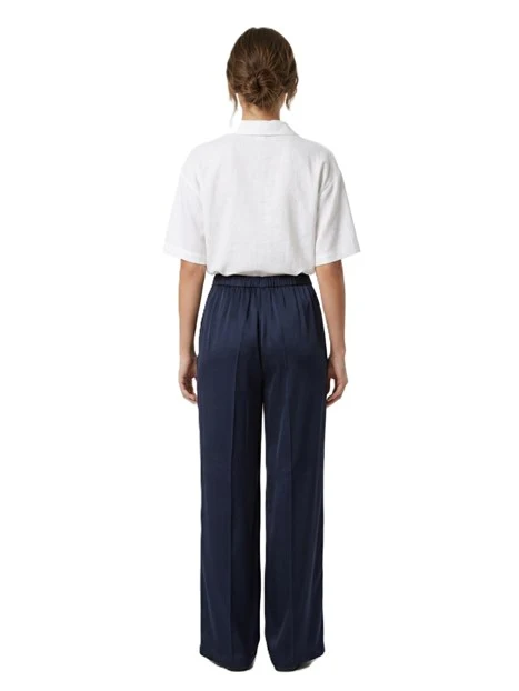 PANTALONI PALAZZO FLUIDI CON ELASTICO IN VITA E PIEGA STIRATA DONNA BLU